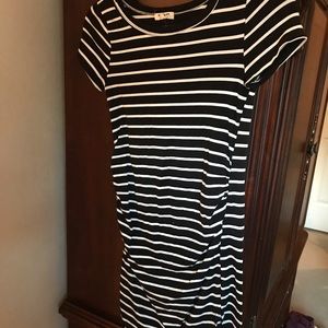 Black and White Striped Maternity Short Dress